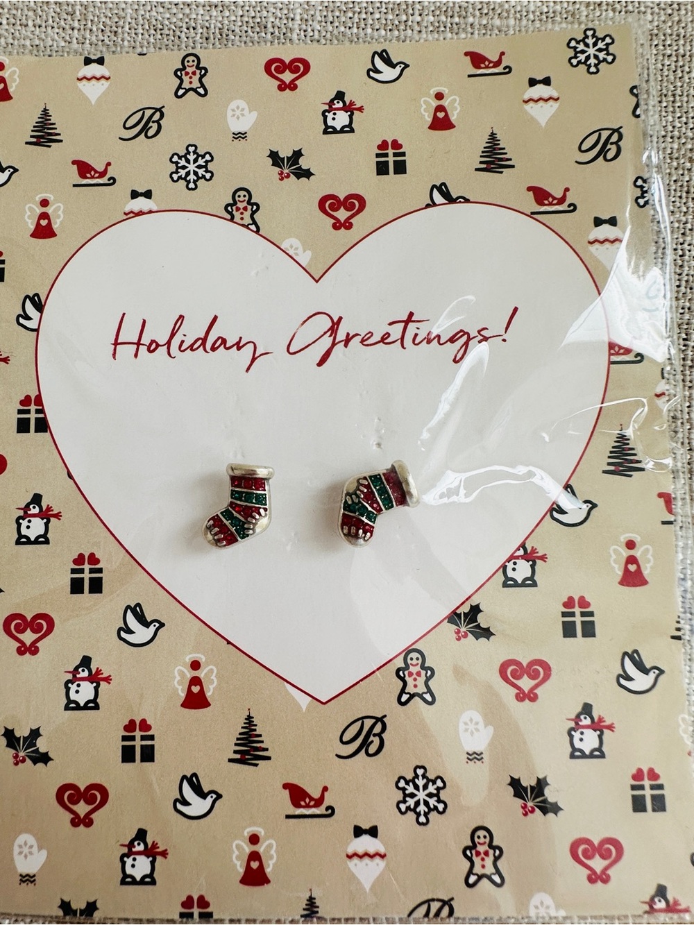 Brighton Red & Green Holiday Stocking Stud Earrings NWT